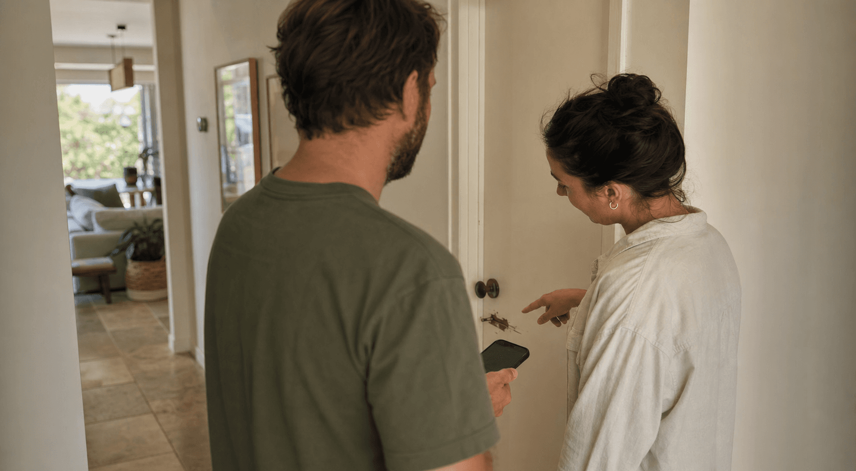 Two homeowners deciding what home repair to tackle together