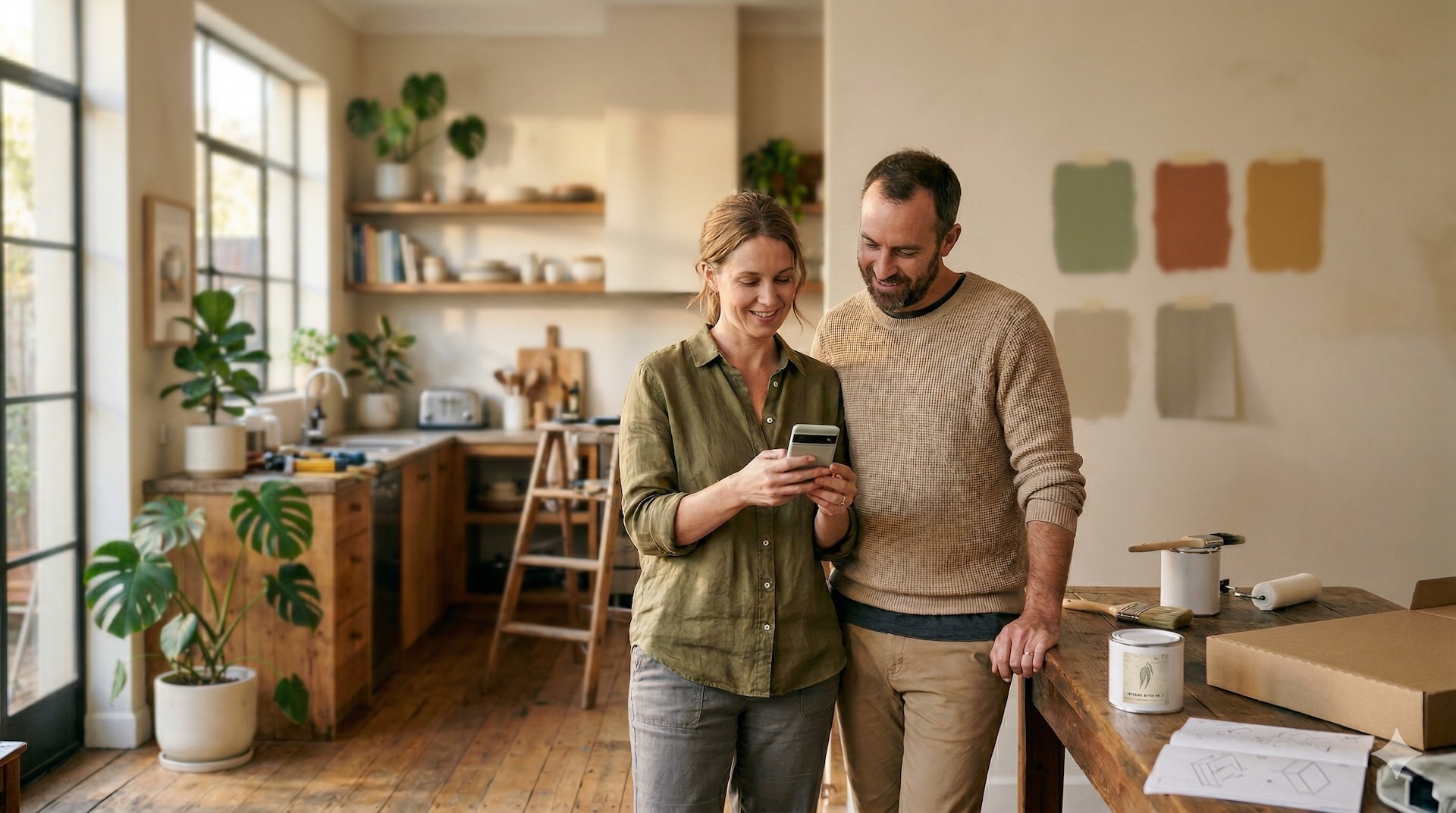 Couple using HomeQueue home maintenance app together
